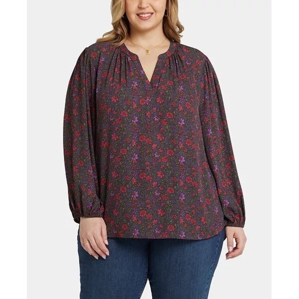 NYDJ Puff Sleeve Popover Top in Matilde Meadow Floral, Women's Size Small